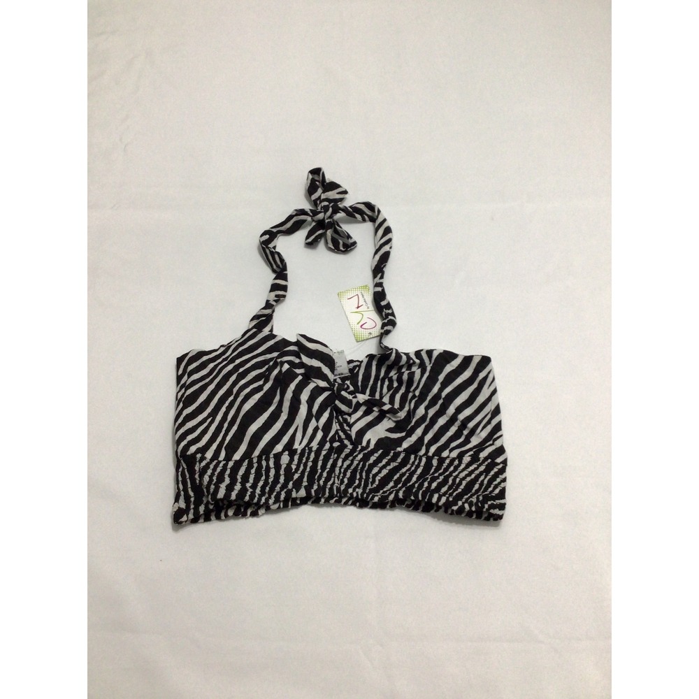 CYN Cynthia Mehra Zebra Halter Crop Top One Size 100% Rayon NWT Y2K